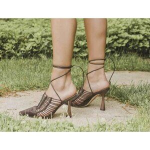 NEW SAM EDELMAN Suede Trinity Ankle Strap Dress Heels Sesame 2J4